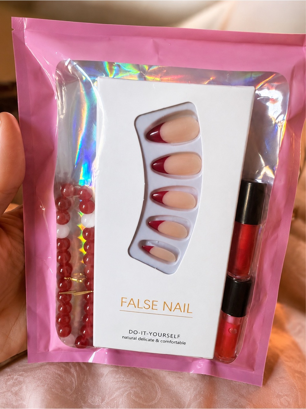 False Nail Set with Red French Tips - Do-It-Yourself